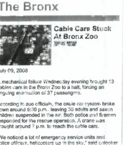 Cable cars stuck at Bronx Zoo — News report